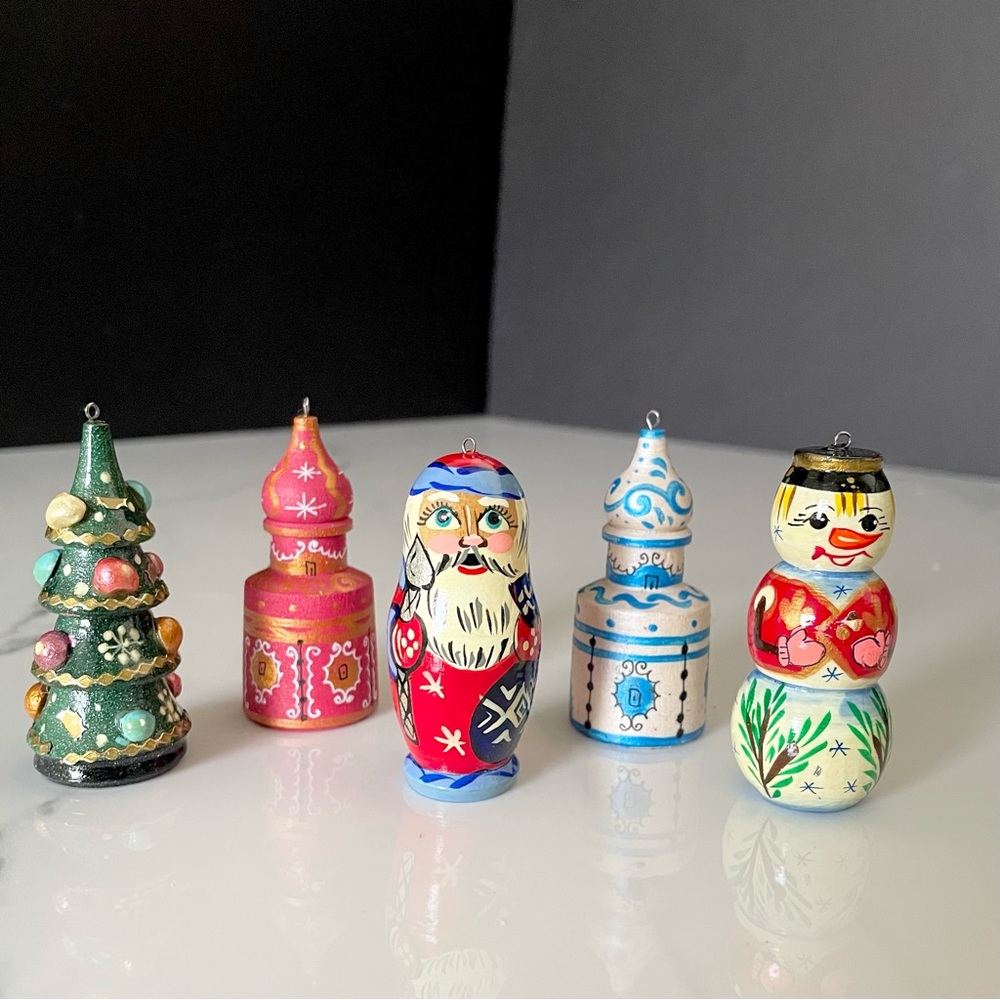 SET of 5 Miniature Russian Christmas Ornaments